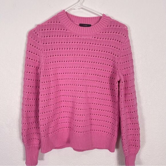 J. Crew Bubblegum Pink Cutout Hole Patterned Pullover Sweater - Picture 3 of 6